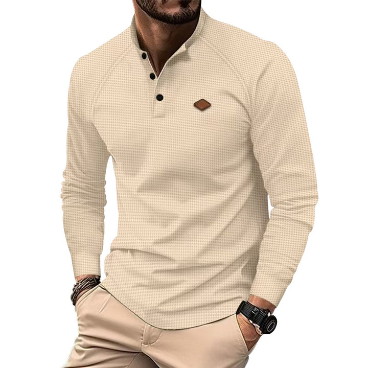 Herren Langarm-Henley-Shirt mit strukturierter Oberfläche und modischen Knopfdetails Drune