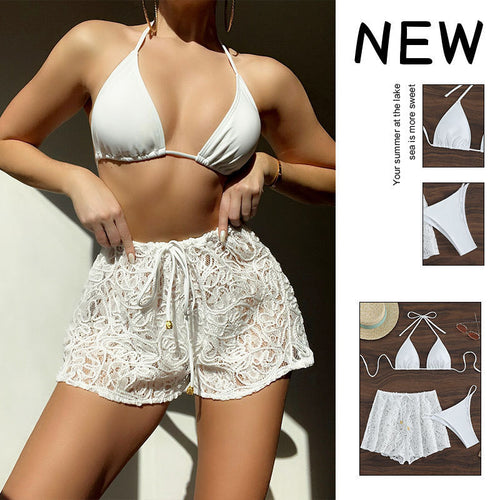 Damen Sexy Hüllen-Bikini-Set mit dekorativem Spitze Drune