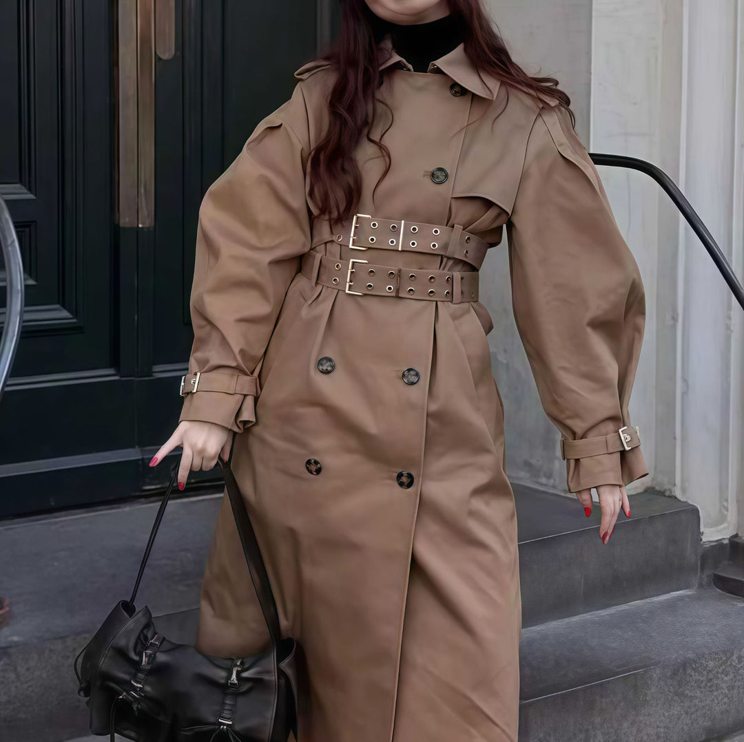 Damen wasserabweisender Trenchcoat mit Taillengürtel Drune