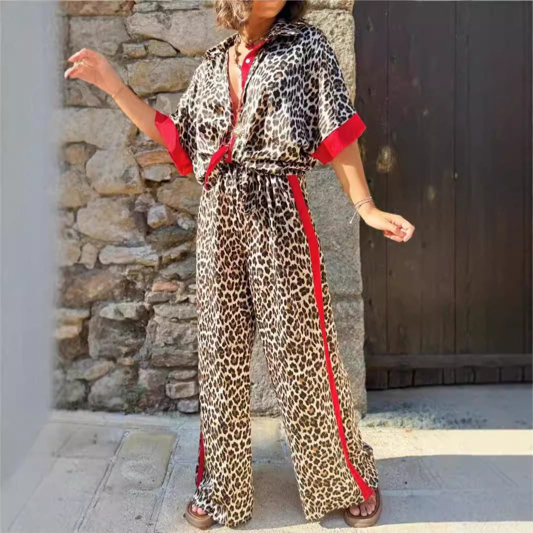 Damen eleganter Leoprint-Jumpsuit mit weiten Beinen und lockerer Passform Drune