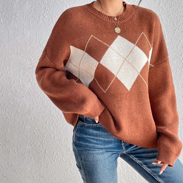 Drune | Gemusterter Lässiger Strickpulli für Freizeit