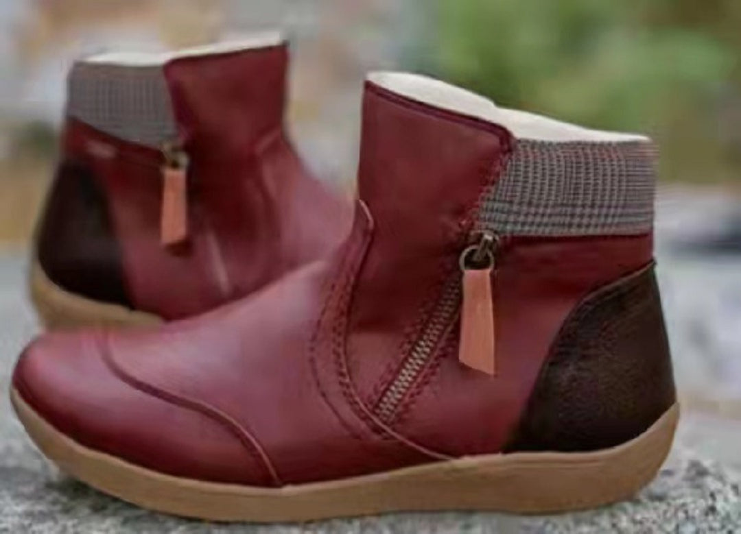 Damen modische Stiefeletten mit seitlichem Reißverschluss und bequemer Sohle Drune