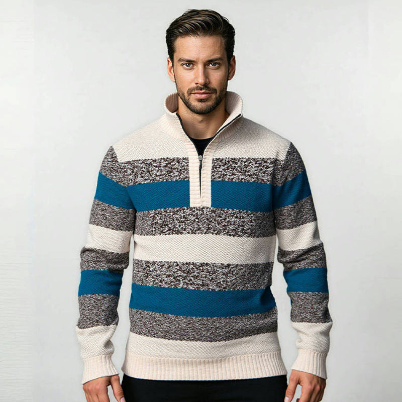 Herren modischer Stehkragen Pullover mit dekorativen Streifen Drune