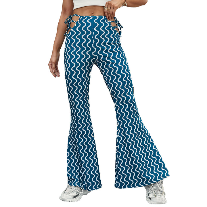 Damen High-Waist Schlaghose mit dekorativen Schnürdetails und Wellenmuster Drune