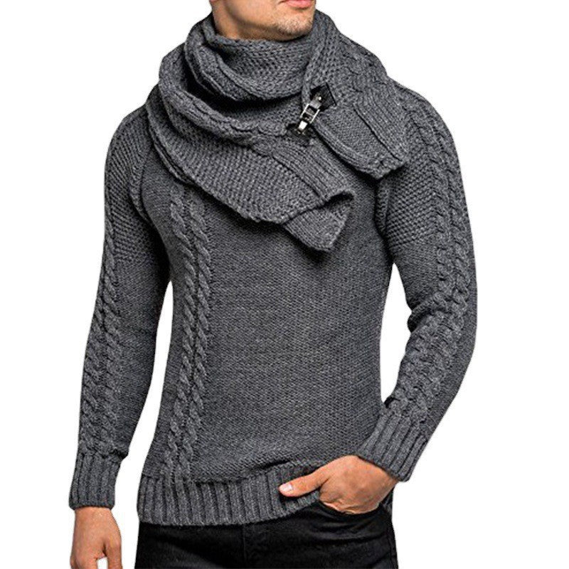 Herren nan Strickpullover mit überlappendem Schalkragen und Schnallenverschluss Drune