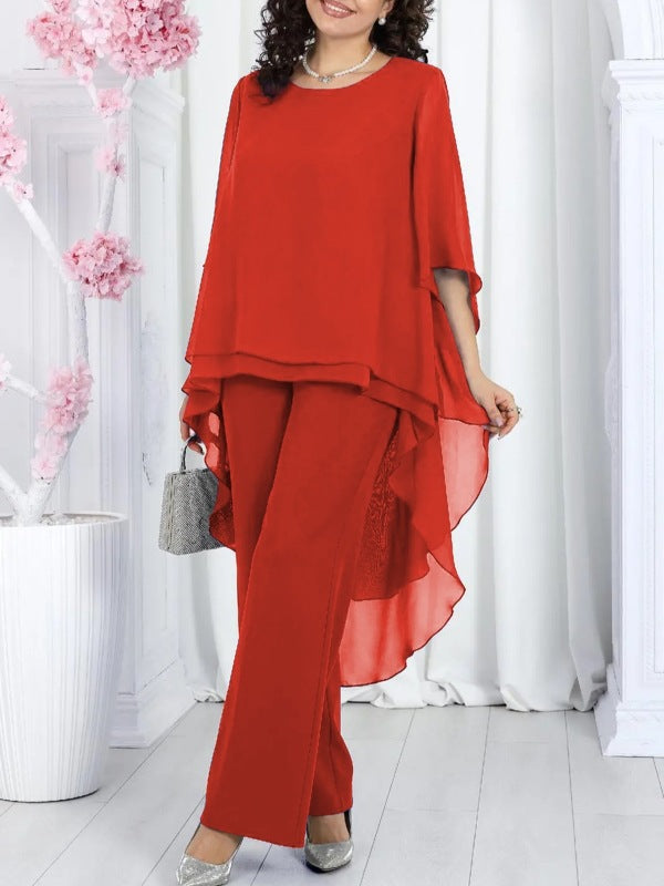 Damen Schicke Tunika mit Transparenter Überlagerung und Eleganten Pants Drune