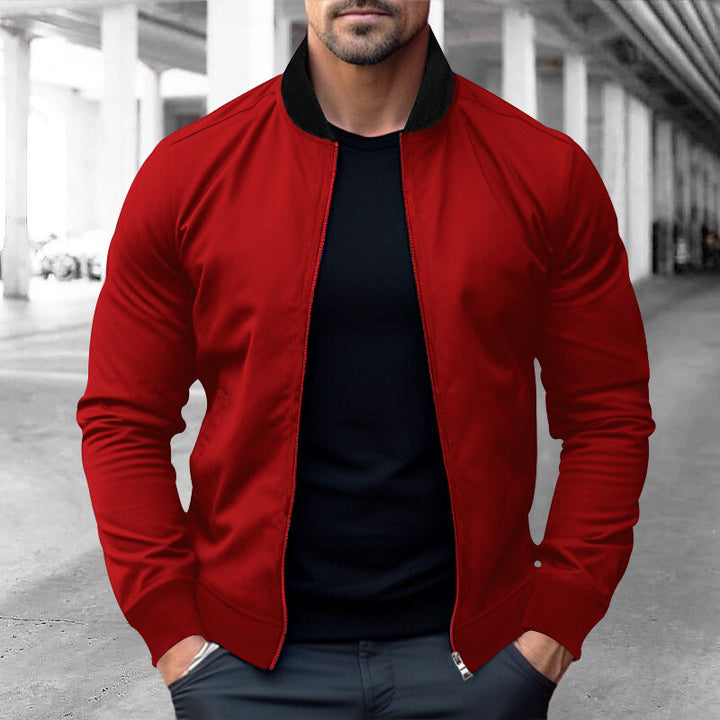 Herren nan sportlich-elegante Sweatjacke im Bomberstil mit Kontrastkragen und Zwei-Wege-Reißverschluss Drune