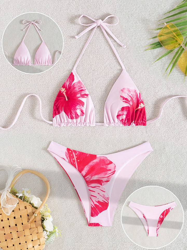 Damen Triangel-Bikini-Set mit floralem Design und verstellbaren Trägern Drune