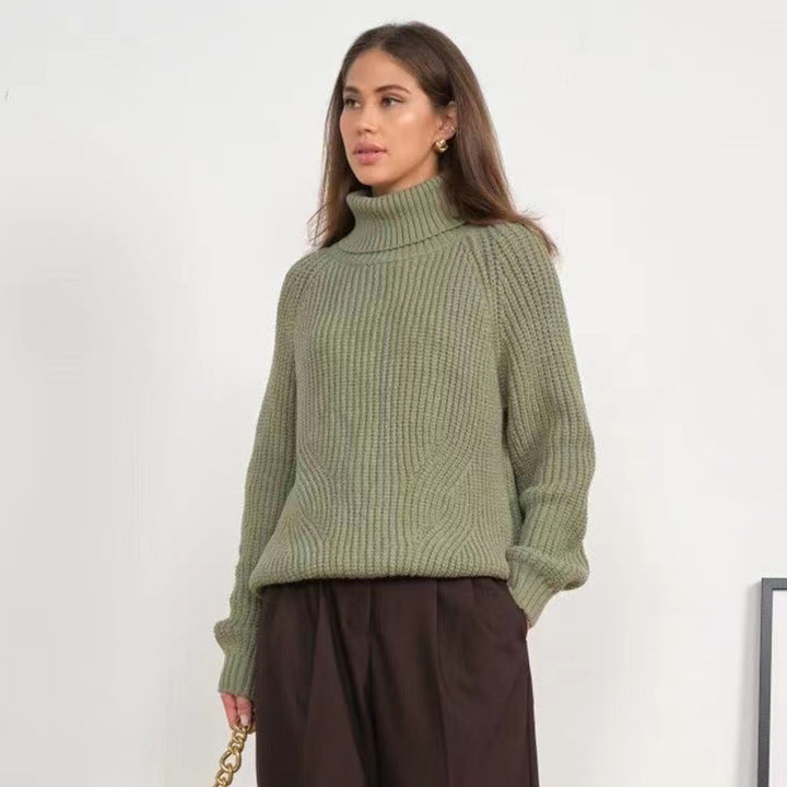 Damen Grobstrickpullover mit hohen Kragen Drune