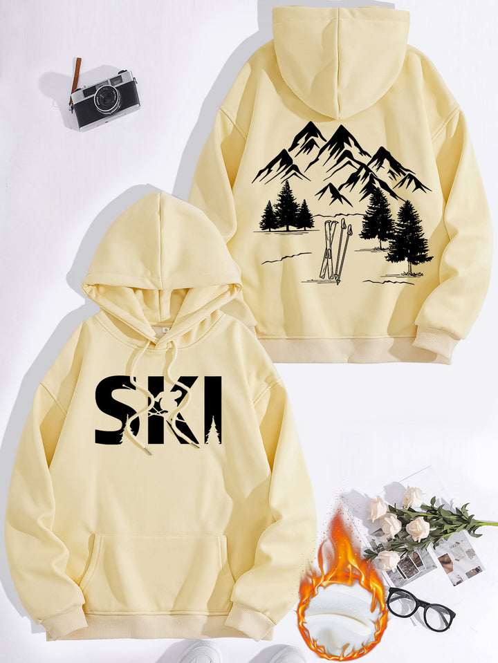 Damen Kapuzenpullover mit kunstvollem Ski-Design und gemütlicher Passform Drune