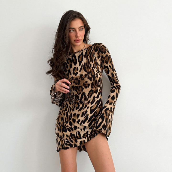 Damen Minikleid mit veganem Leder und trendigem Animal-Print Drune