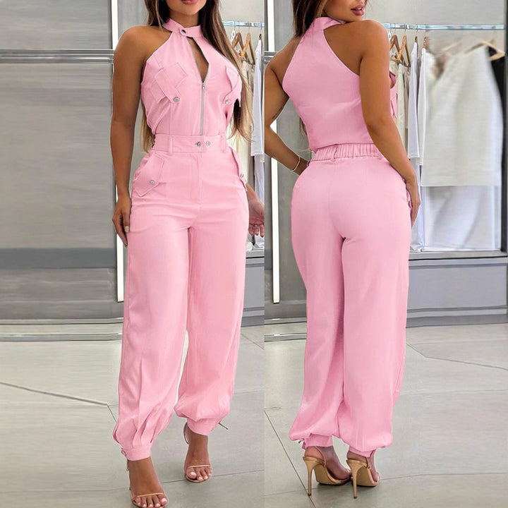Damen modischer einteiliger Overall mit hohem Kragen und praktischen Taschen Drune