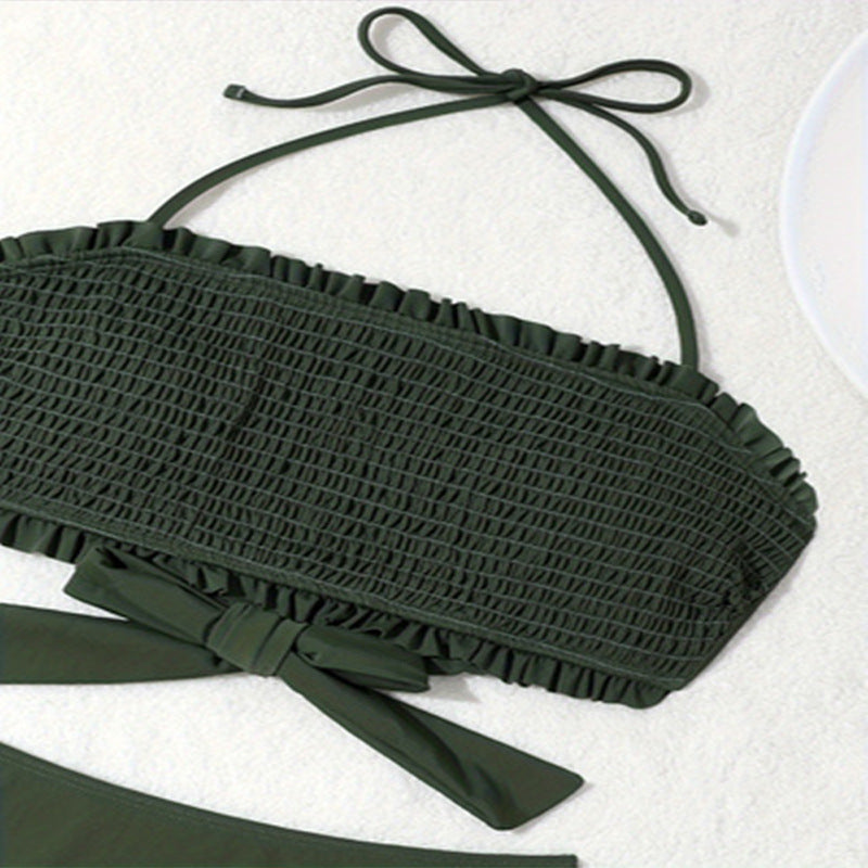 Damen Bandeau-Bikini mit verspieltem Rüschen und modischem Bindeband Drune