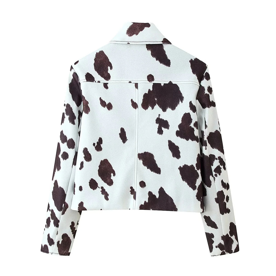 Damen cropped Kunstlederjacke im tierischen Muster Drune