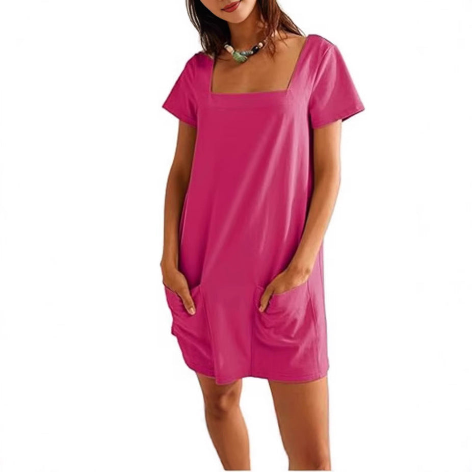 Damen Freizeitkleid mit quadratischem Ausschnitt und seitlichen Taschen Drune