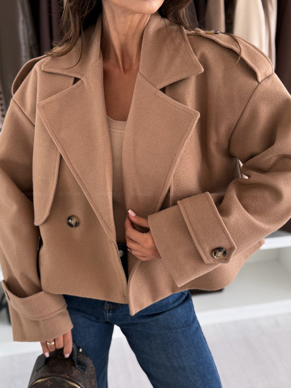 Damen Trendige cropped Blazerjacke mit doppelter Knopfleiste und breitem Revers Drune