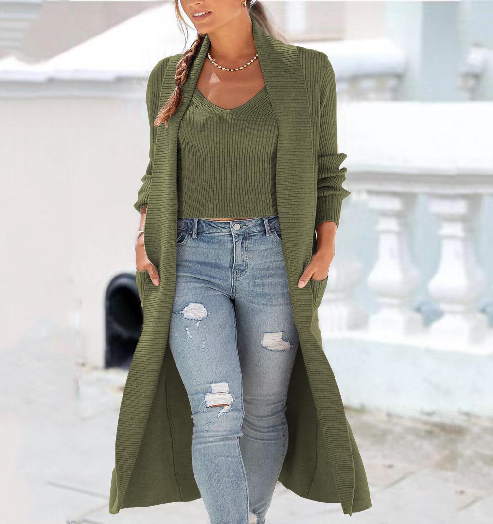 Damen Langer Strickcardigan mit offenem Schnitt und praktischen Taschen Drune