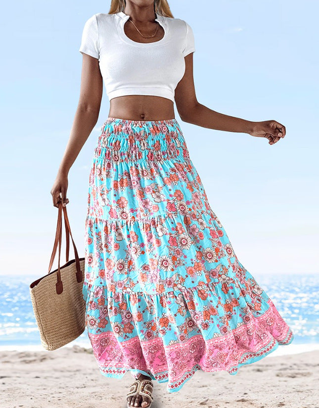Damen Sommerlicher Maxirock mit floralen Mustern und voluminösem Saum Drune