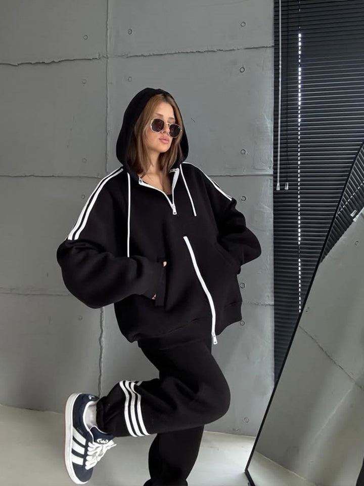 Damen Stylish Hoodie mit doppeltem Reißverschluss und lässigem Schnitt Drune