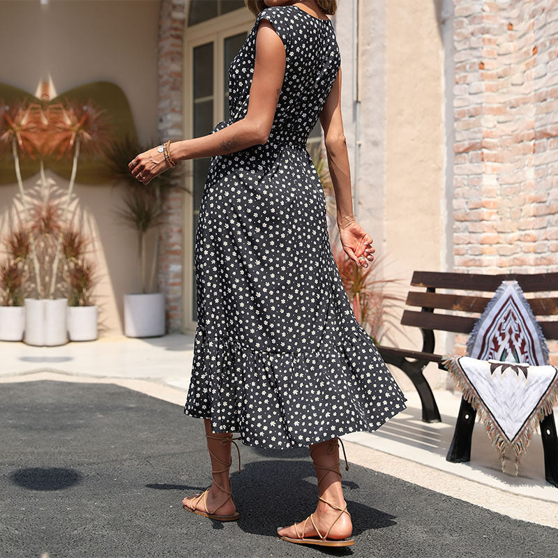 Damen Maxikleid mit blühendem Muster und Rüschendetails Drune