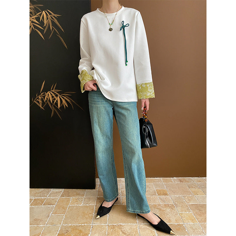 Damen Modisches Sweatshirt mit floralem Kragen Drune
