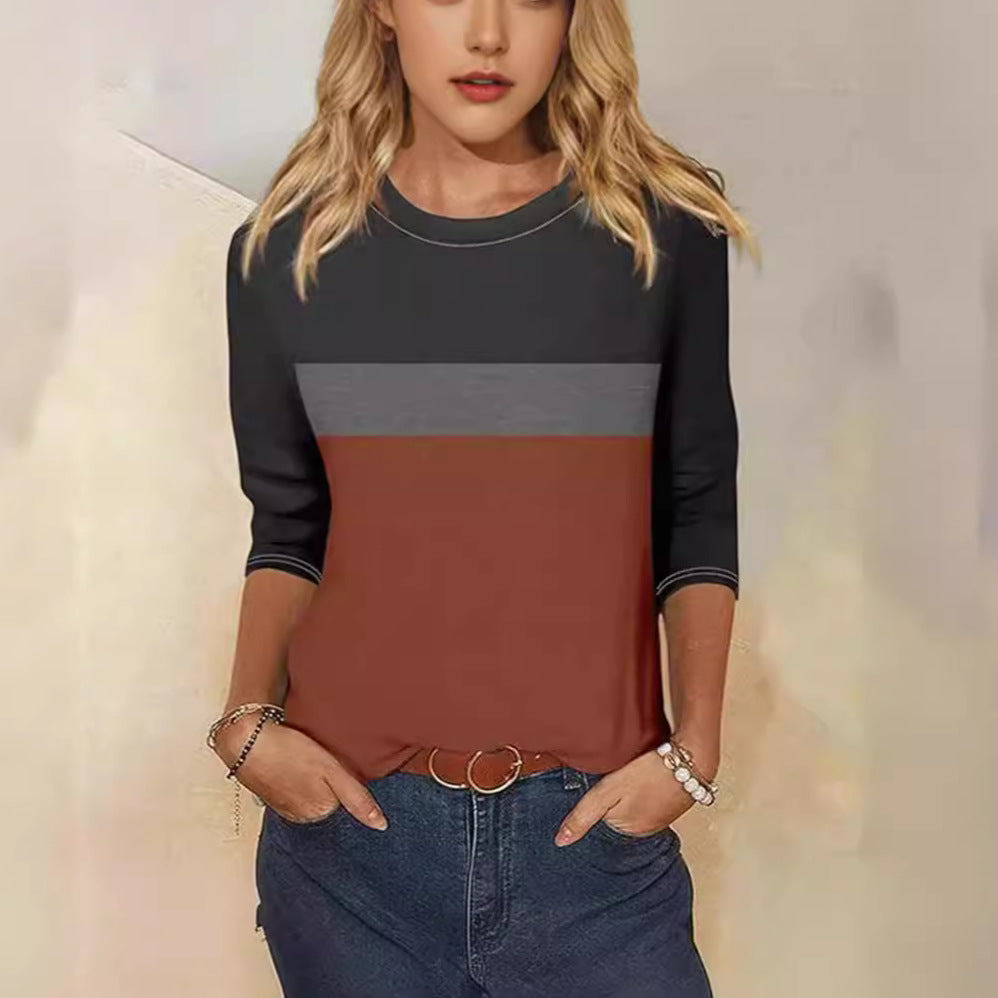 Damen Freizeit-T-Shirt mit modischem Farbblockdesign Drune