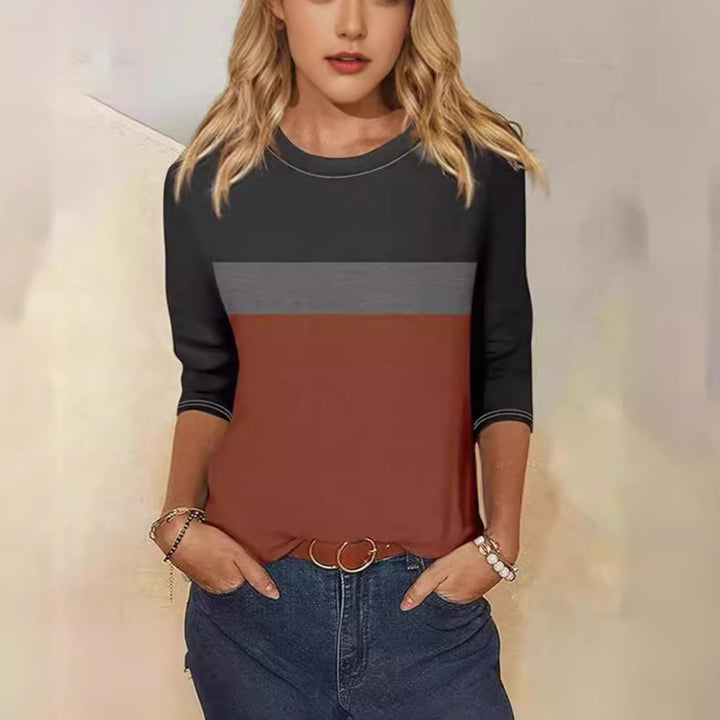 Damen Freizeit-T-Shirt mit modischem Farbblockdesign Drune