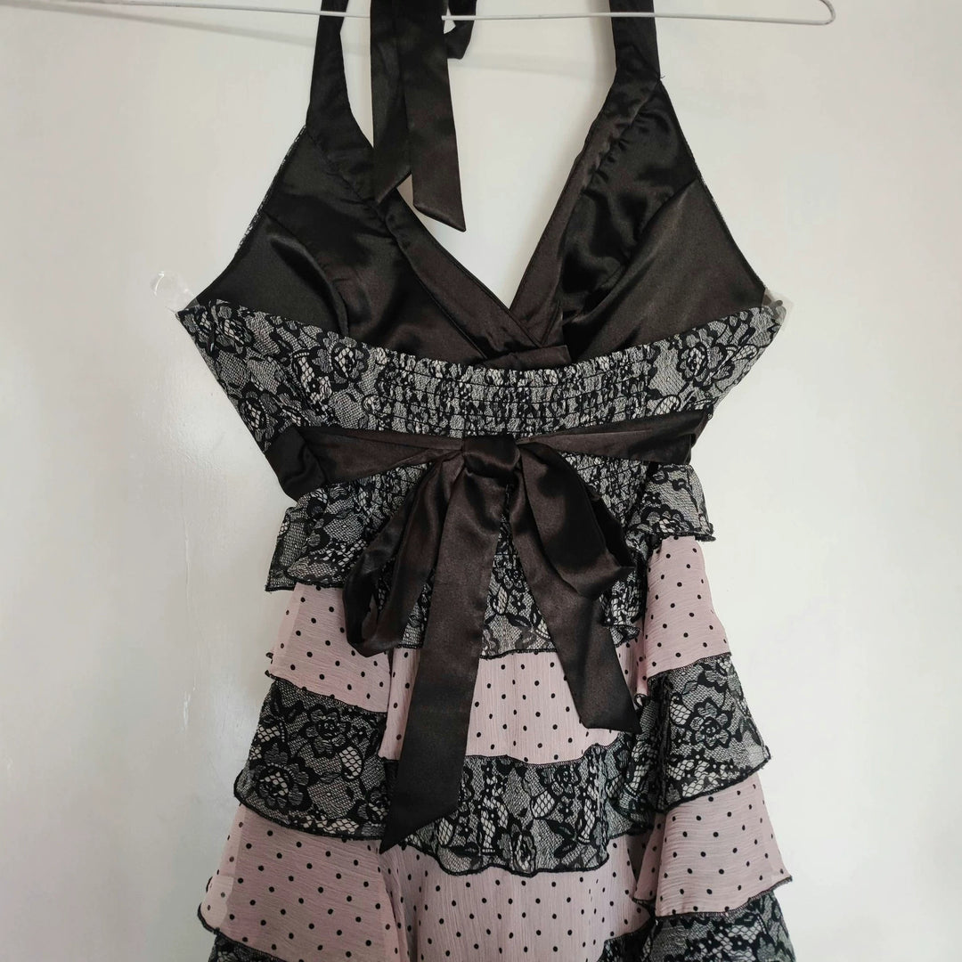 Damen Rüschen Kleid mit Spitzenoberteil Drune