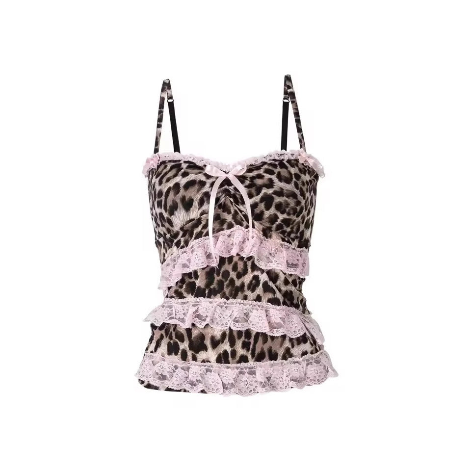 Damen Rüschen Top mit Leopardenmuster Drune