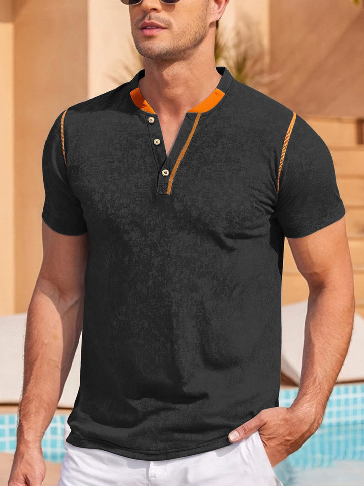 Herren nan lässiges Kurzarm-Grandadshirt mit kurzer Knopfleiste, Kontrastpaspel und weichgewaschener Struktur Drune