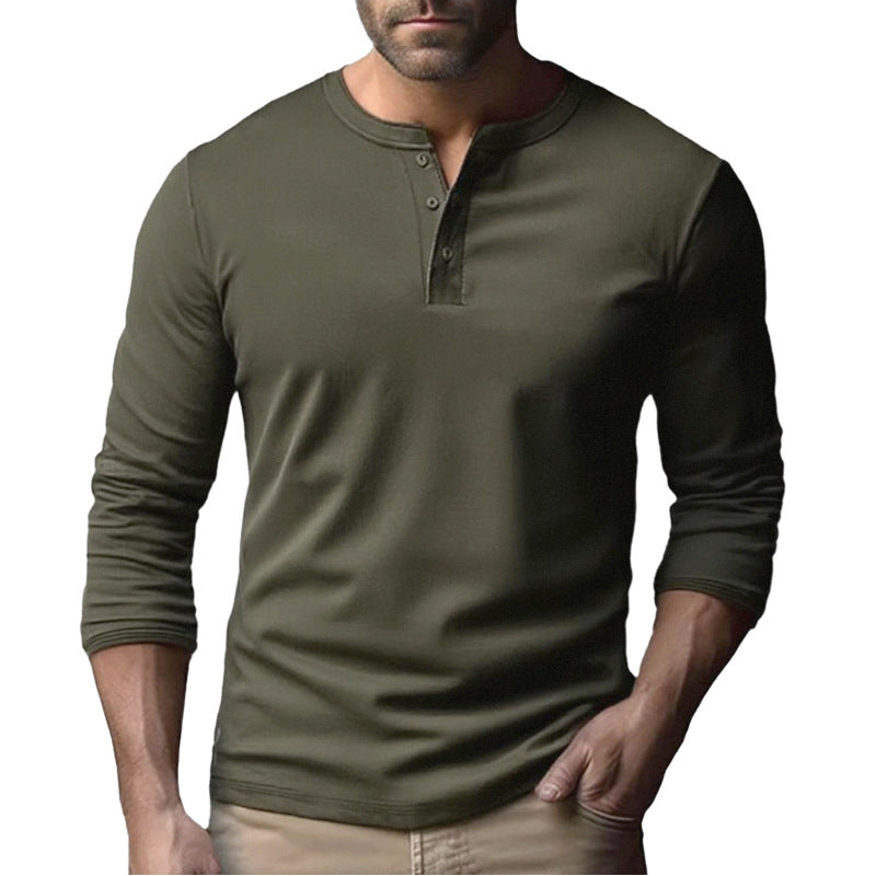 Herren Langarm-Henley-Shirt aus atmungsaktivem Baumwollmix Drune