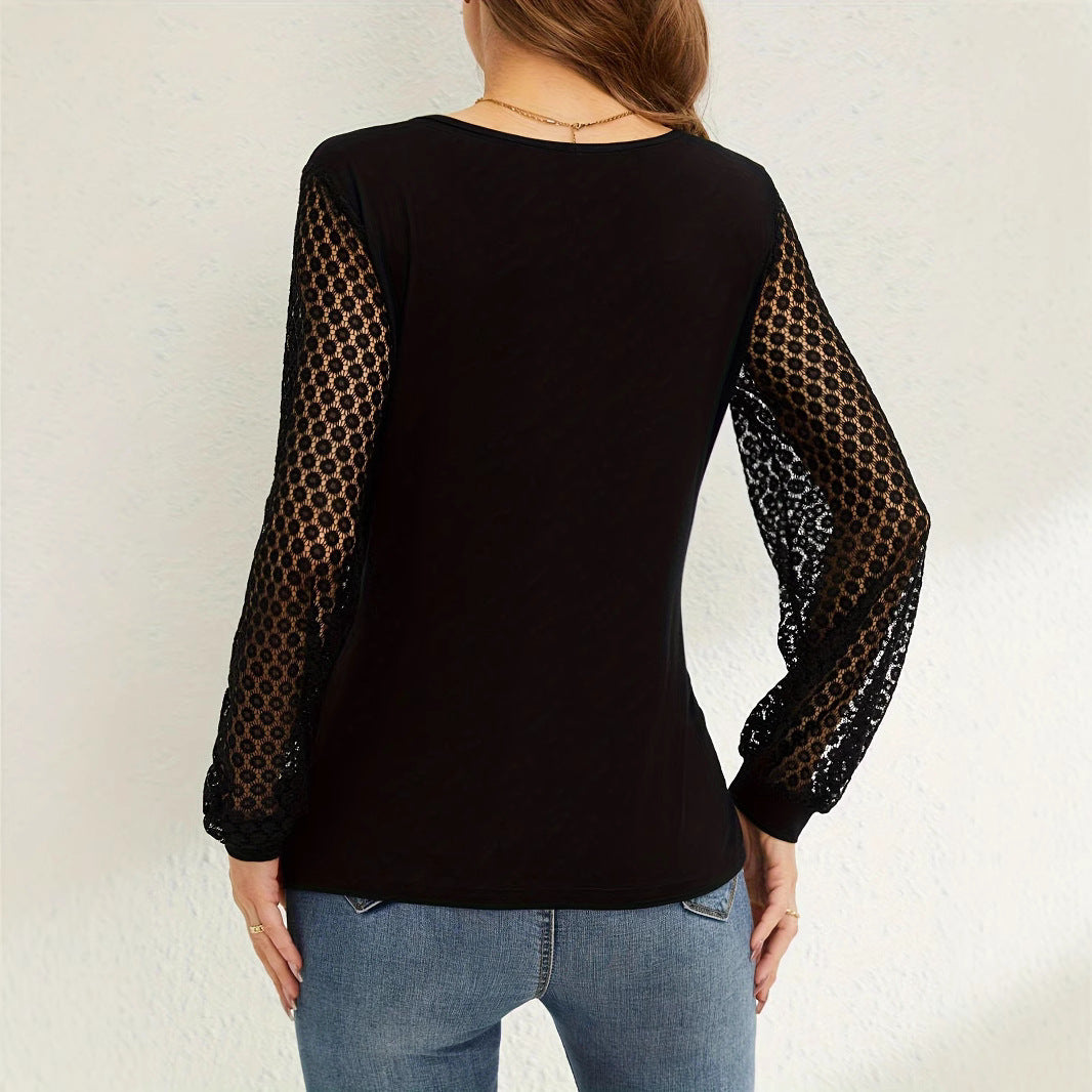 Damen nan elegante Wickelbluse mit Spitzenärmeln und tiefem V-Ausschnitt Drune
