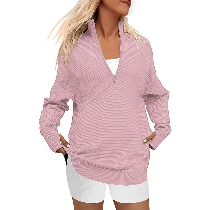 Damen Hochwertiger Reißverschluss Pullover mit strukturiertem Design Drune