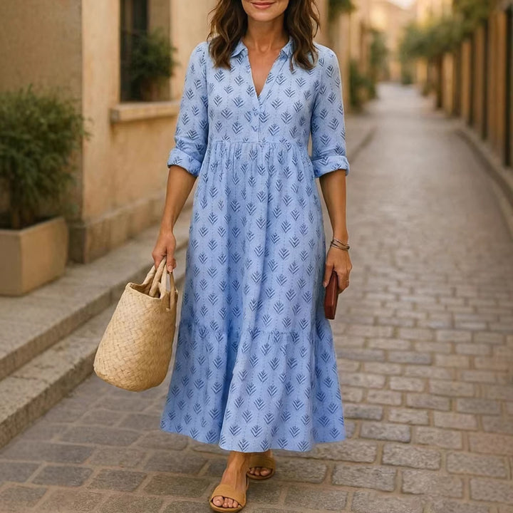 Damen Maxikleid mit elegantem Kragen und floralen Mustern Drune