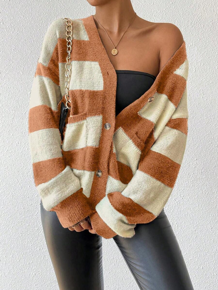 Damen Strickjacke mit trendigem Blockstreifenmuster und weichem Material Drune