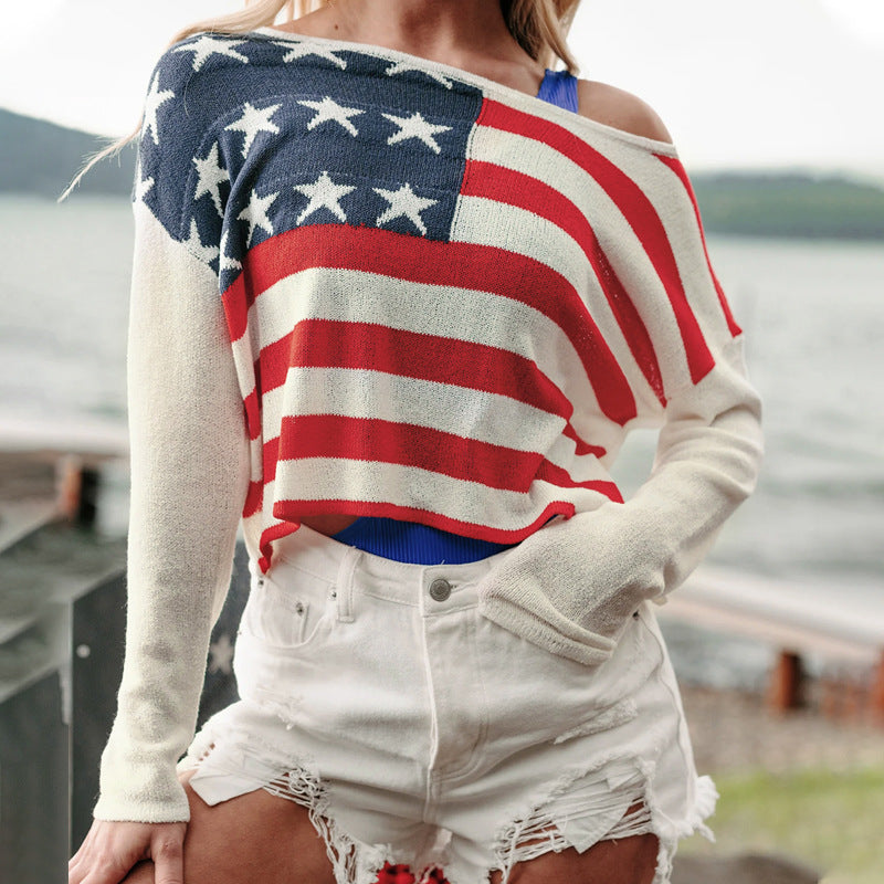Damen lässiger Pullover im Flaggen-Design Drune