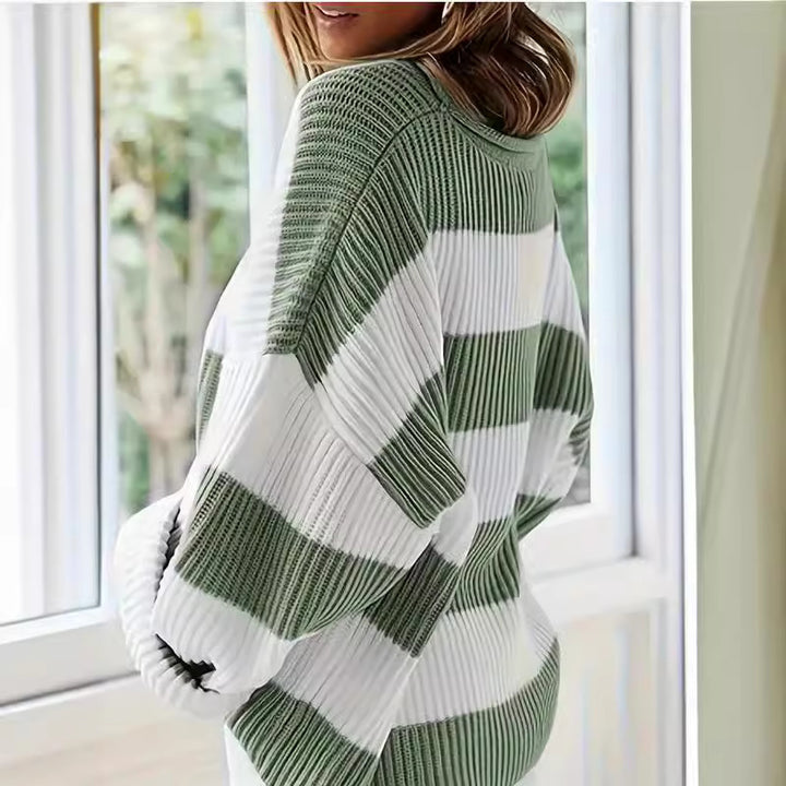 Damen Grob gestrickter Pullover mit modernem Streifenmuster und lässigem Schnitt Drune
