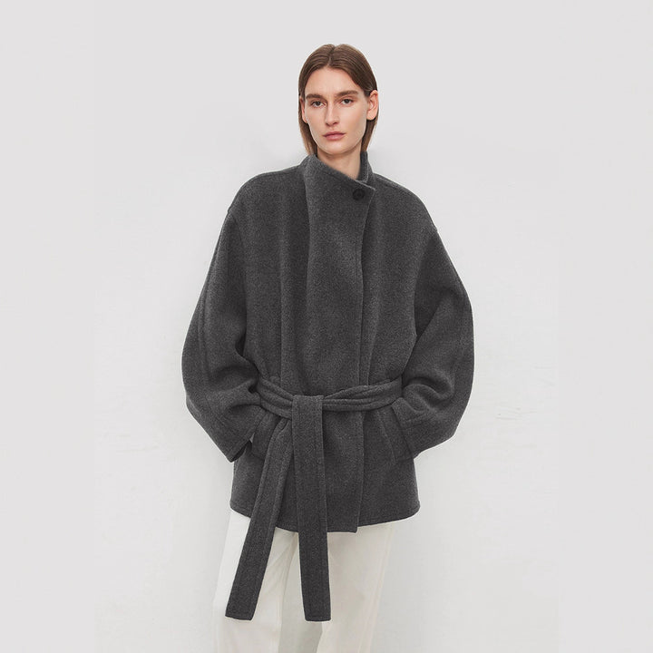 Damen eleganter Oversized-Mantel mit Bindegürtel Drune