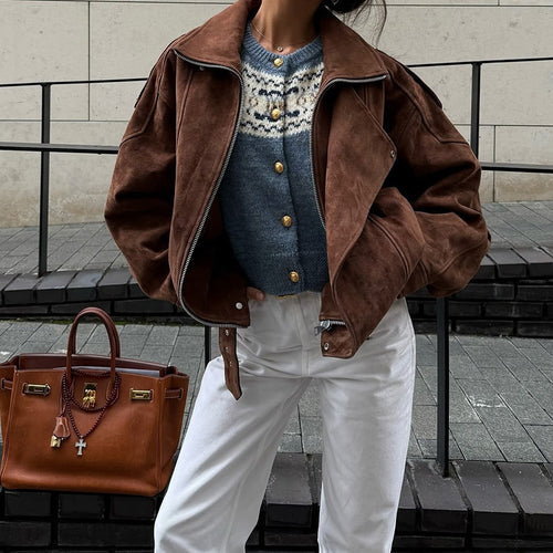Damen Kunstlederjacke mit modernem Stehkragen und praktischen Reißverschlusstaschen Drune
