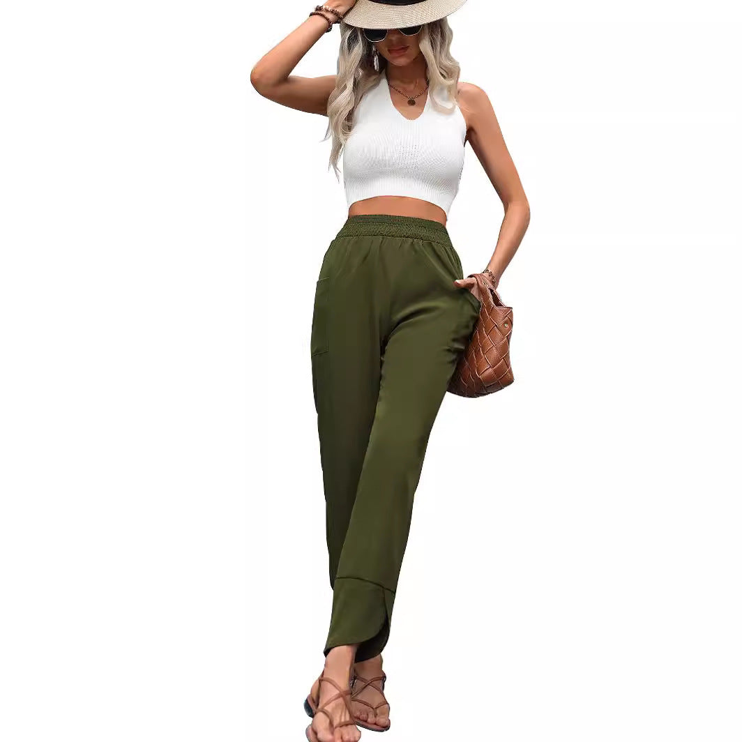 Damen Bequeme Freizeithose mit elastischem Taillenbund und praktischen Seitentaschen Drune
