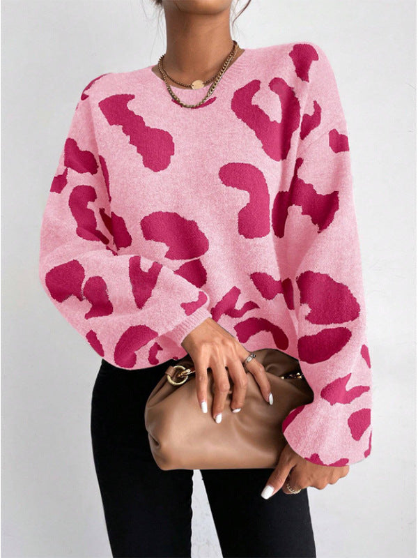Damen modischer Strickpullover mit trendigem Leo-Design und weitem Schnitt Drune
