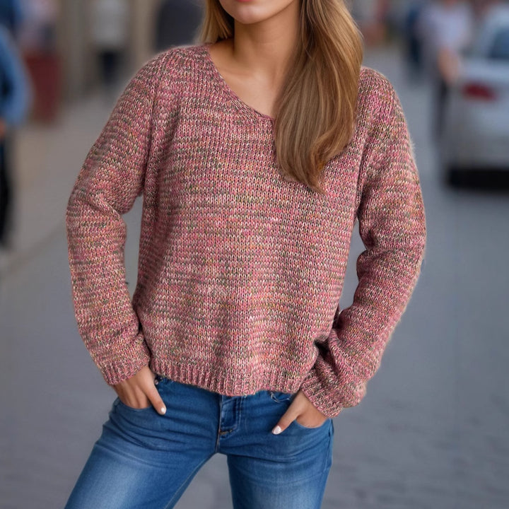 Damen lässiger V-Ausschnitt Pullover mit strukturiertem Maschenmuster Drune
