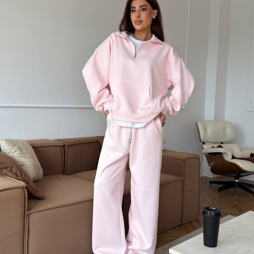 Damen sportlicher Pullover mit halbem Reißverschluss und weiten Hosen Drune
