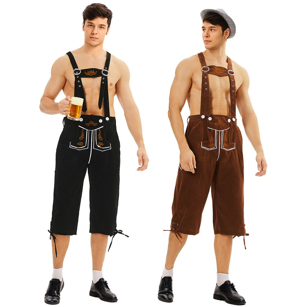 Herren nan knielange Wildlederimitat Lederhose mit detaillierter Stickerei Drune