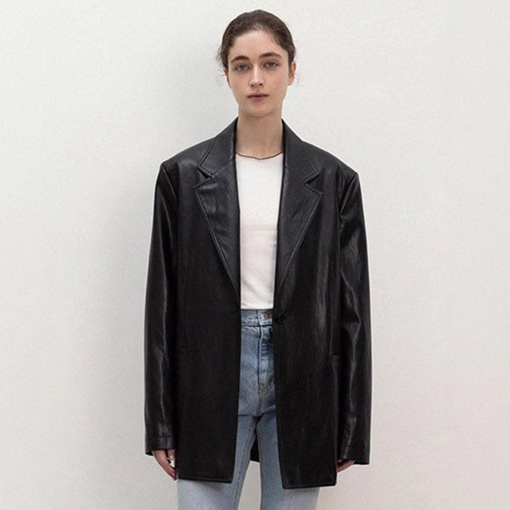 Damen Oversized Kunstlederblazer Drune