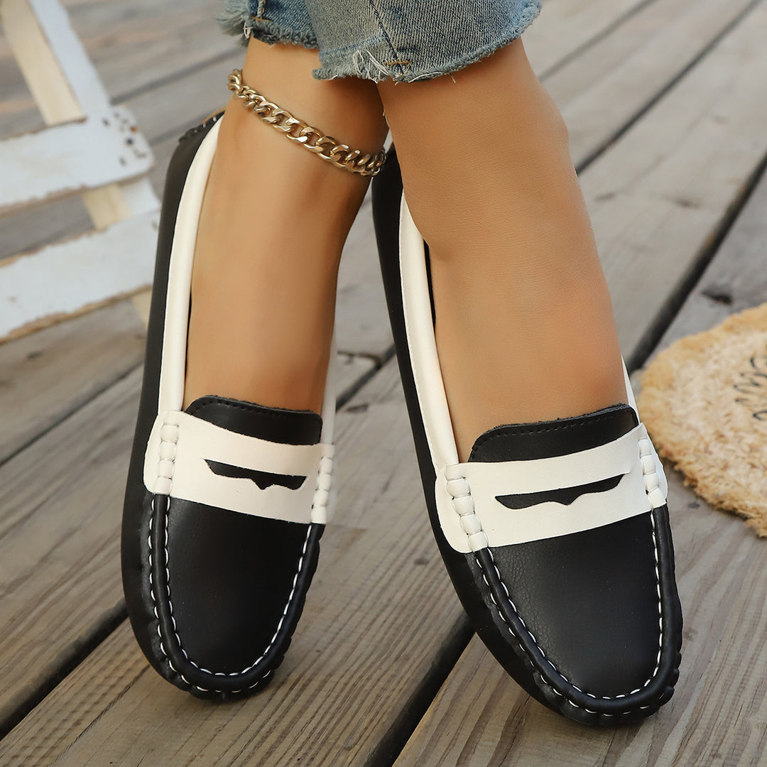 Damen nan klassische Penny-Loafer aus weichem Kunstleder mit gesteppter Rahmennaht und gepolsterter Komfortinnensohle Drune