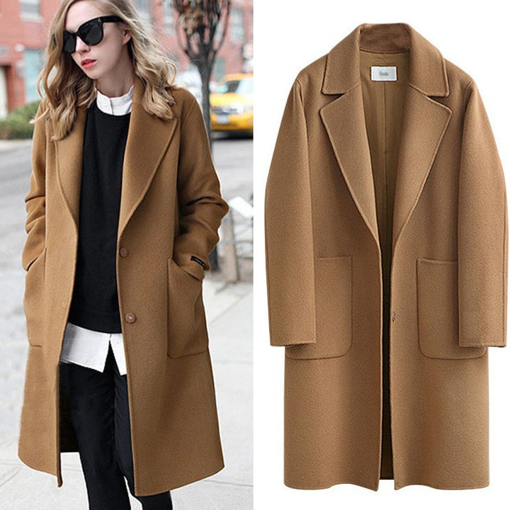 Damen nan Oversize Wollmantel mit Reverskragen und aufgesetzten Taschen Drune