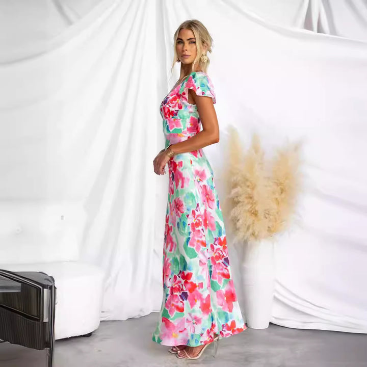 Damen Maxi-Kleid mit floralem Design und fließender Silhouette Drune