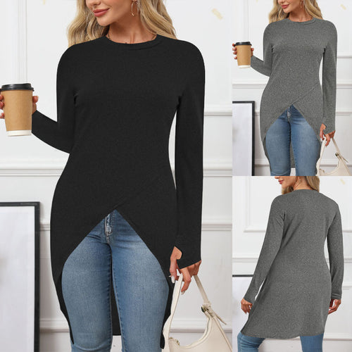 Damen asymmetrisches Langarmtop mit modischem Wickeldesign Drune