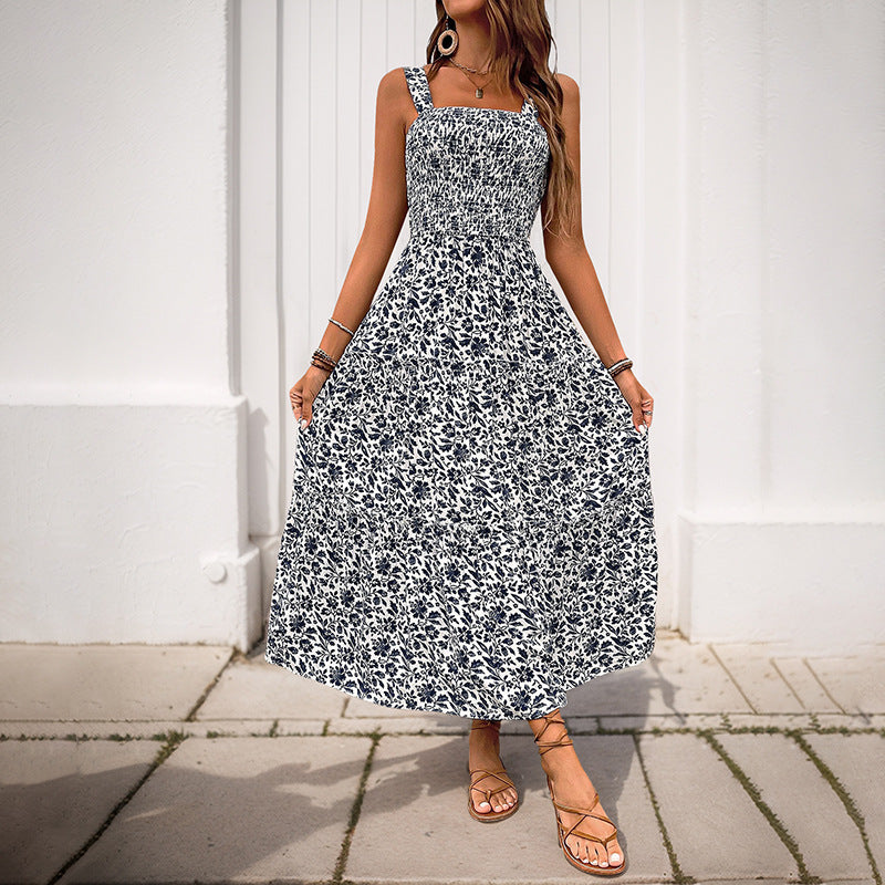 Damen Boho Maxikleid mit verstellbaren Trägern und floralem Design Drune